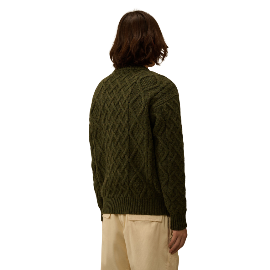 Pull col rond CP COMPANY laine vierge Shetland douce kaki broderie logo