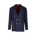 Veste croisée lin laine bleu marine boutons dorés