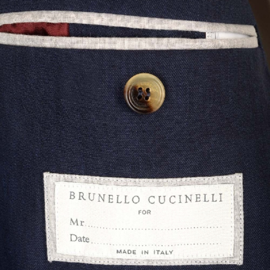 Veste croisée BRUNELLO CUCINELLI lin laine bleu marine boutons dorés