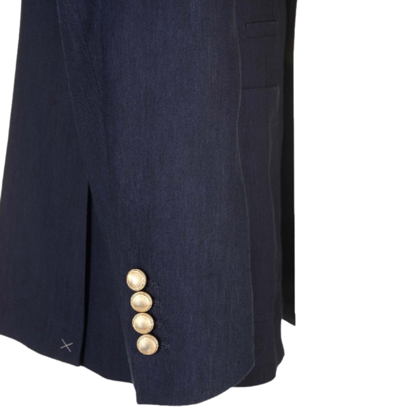 Veste croisée BRUNELLO CUCINELLI lin laine bleu marine boutons dorés