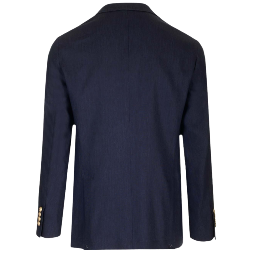 Veste croisée BRUNELLO CUCINELLI lin laine bleu marine boutons dorés