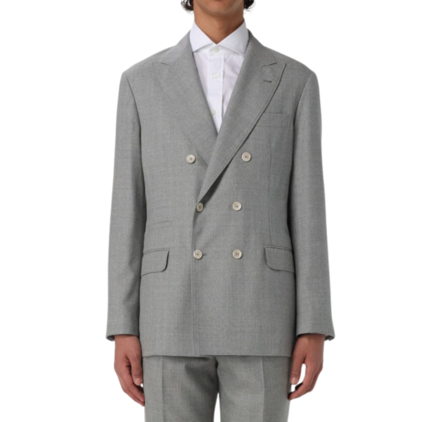 Veste croisée BRUNELLO CUCINELLI lin laine gris clair