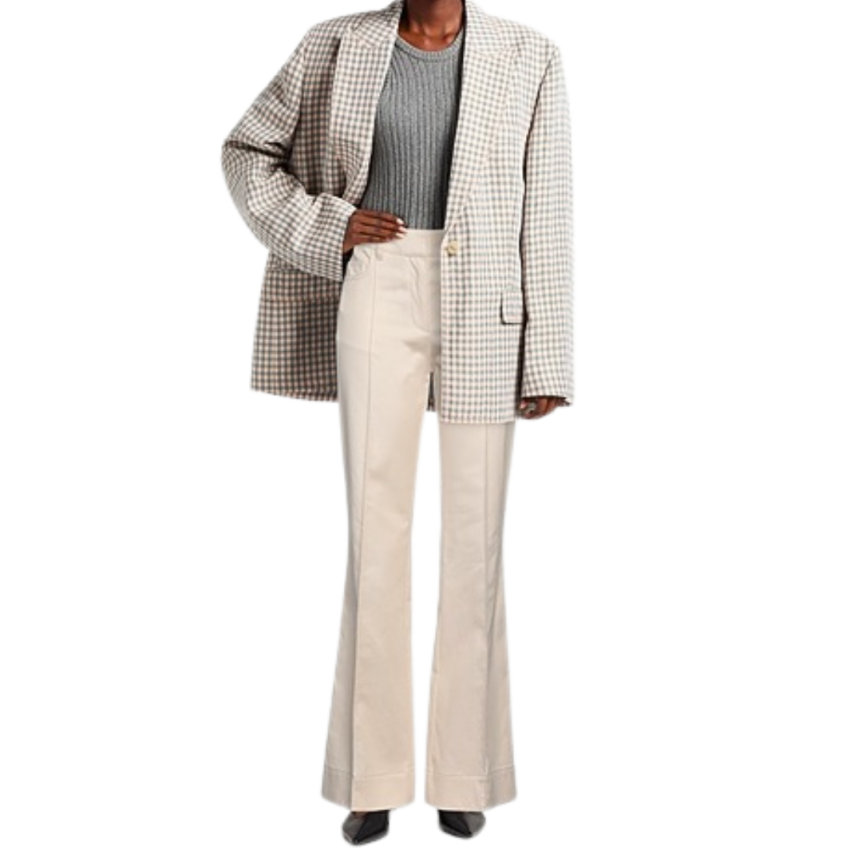 Pantalon évasé coton velours lisse crème