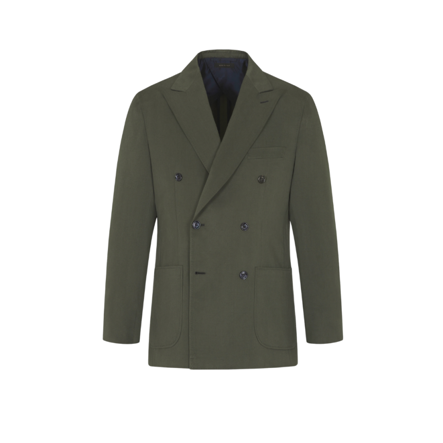 Veste BRIONI Soffio à double boutonnage tissu double cachemire soie vert olive