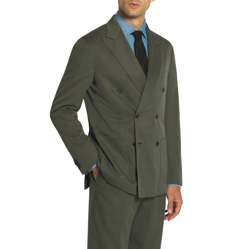 Veste BRIONI Soffio à double boutonnage tissu double cachemire soie vert olive