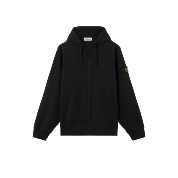 Sweat-shirt à capuche zippé STONE ISLAND molleton coton bio noir