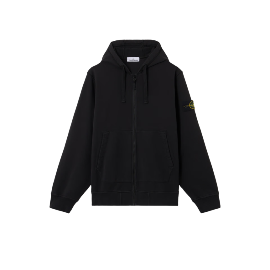 Sweat-shirt à capuche zippé STONE ISLAND molleton coton bio noir