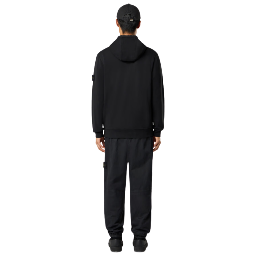 Sweat-shirt à capuche zippé STONE ISLAND molleton coton bio noir
