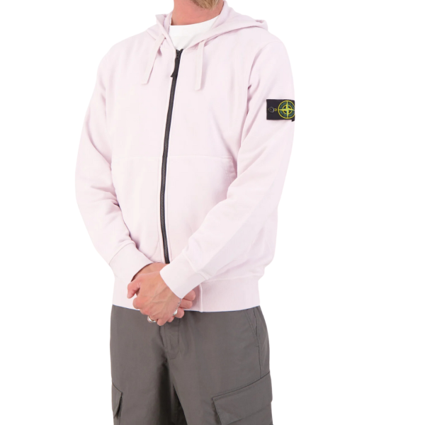 Sweat-shirt à capuche STONE ISLAND zippé cardigan molleton coton bio rose pale