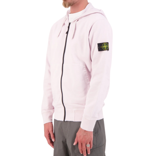 Sweat-shirt à capuche STONE ISLAND zippé cardigan molleton coton bio rose pale