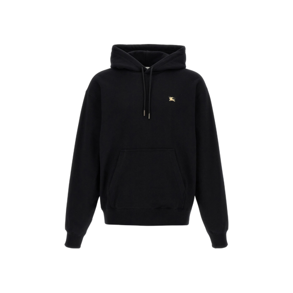 BURBERRY Sweat-shirt à capuche Reilly coton noir logo point de croix cavalier check beige