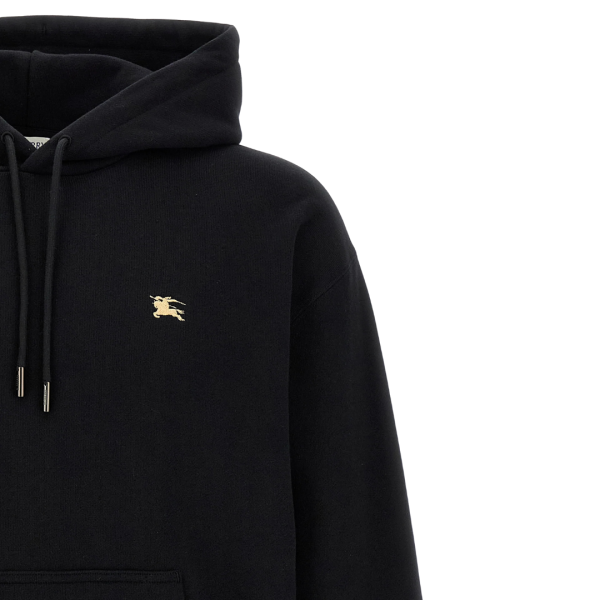 BURBERRY Sweat-shirt à capuche Reilly coton noir logo point de croix cavalier check beige