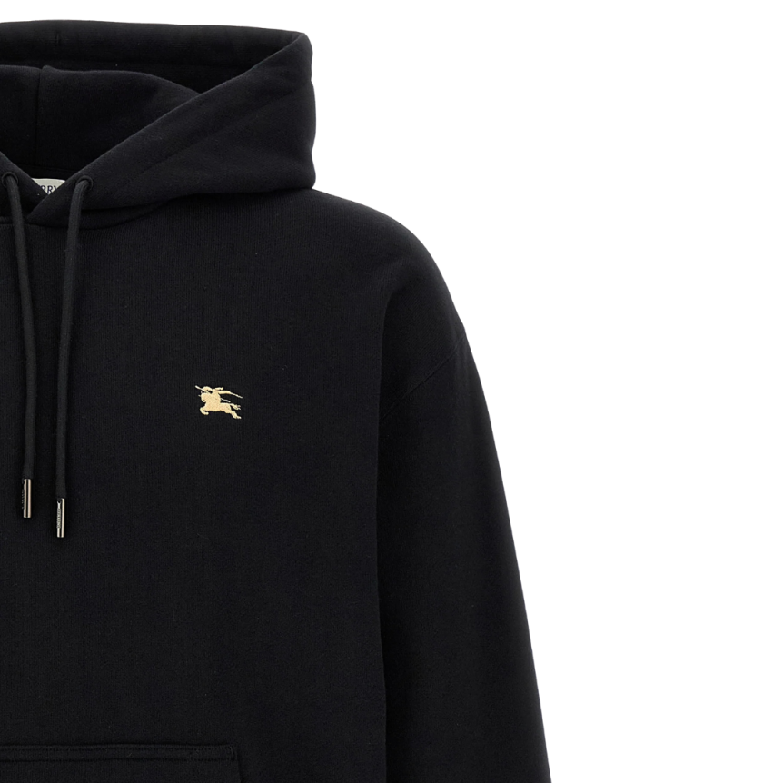 BURBERRY Sweat-shirt à capuche Reilly coton noir logo point de croix cavalier check beige