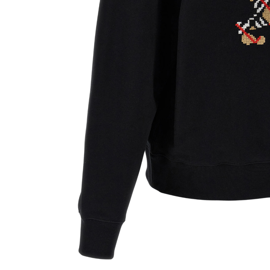 BURBERRY Sweat-shirt à capuche Reilly coton noir logo point de croix cavalier check beige