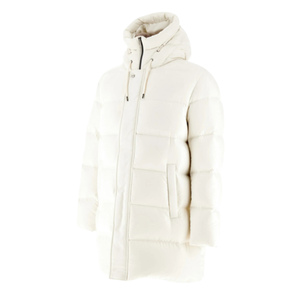 Doudoune zippée longue HERNO nylon blanc col fourrure
