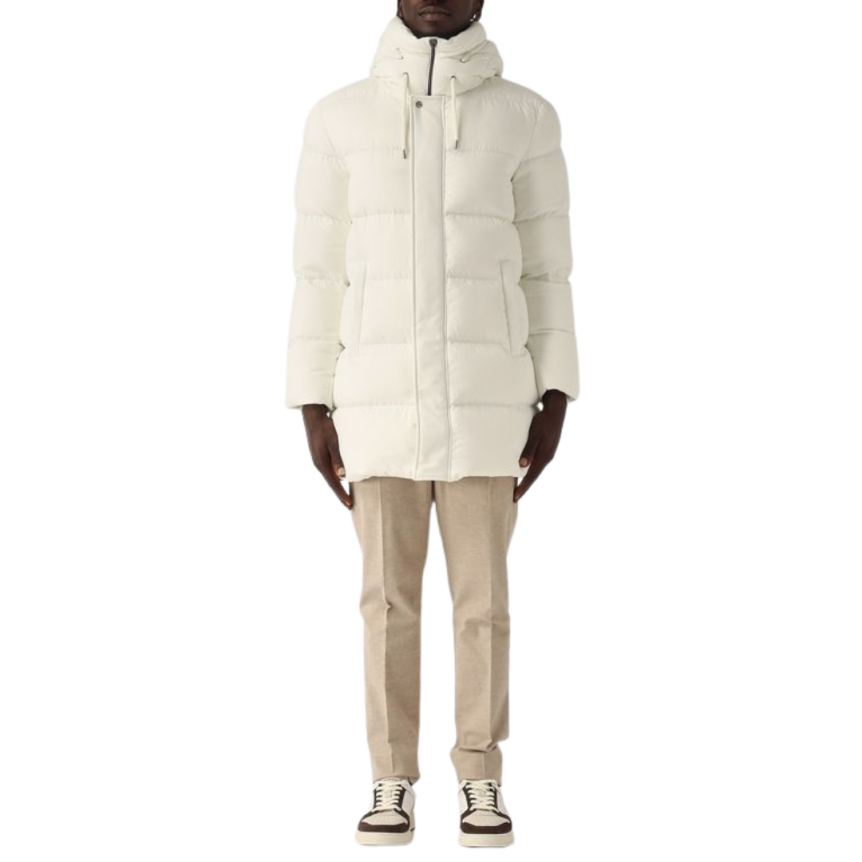 Doudoune zippée longue HERNO nylon blanc col fourrure