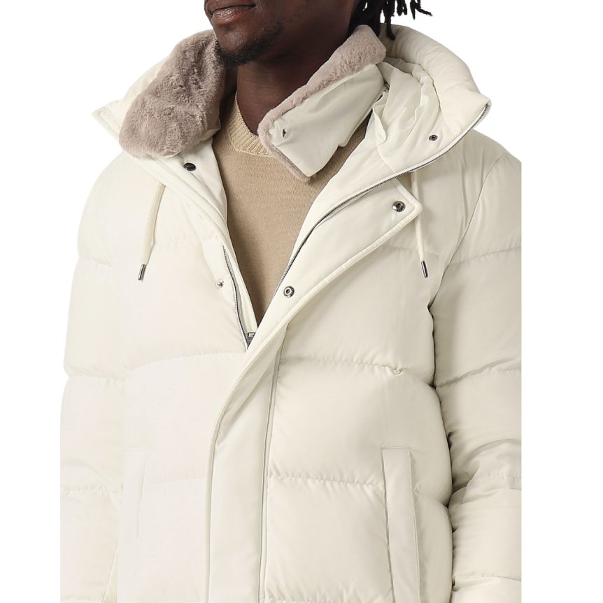 Doudoune zippée longue HERNO nylon blanc col fourrure