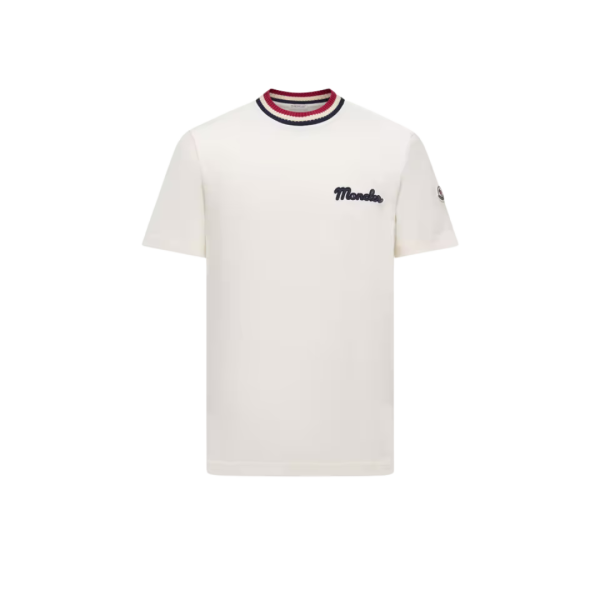 T-shirt MONCLER col rond coton blanc logo Grenoble col tricolore