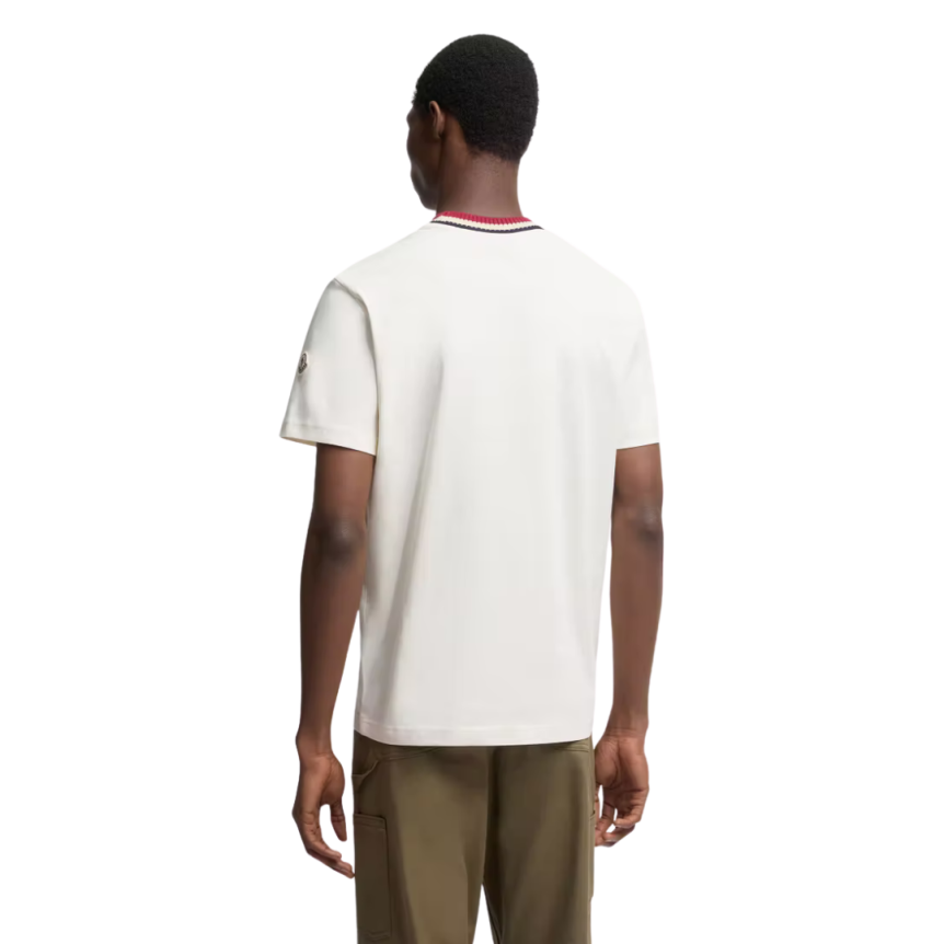 T-shirt MONCLER col rond coton blanc logo Grenoble col tricolore