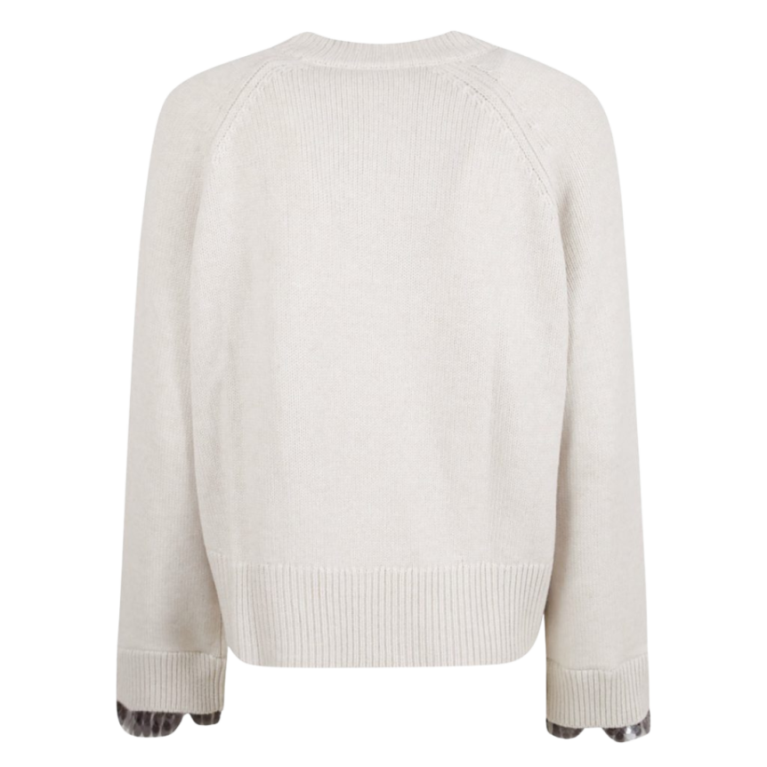 Pull col rond laine vierge cachemire gris clair sequins noir bas manches