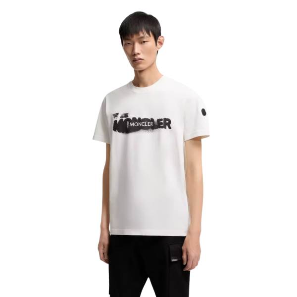 T-shirt col rond MONCLER coton blanc logo graphique noir