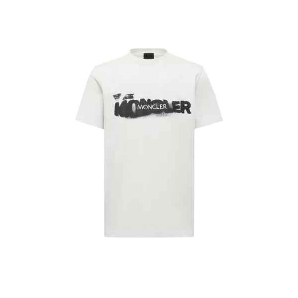 T-shirt col rond MONCLER coton blanc logo graphique noir