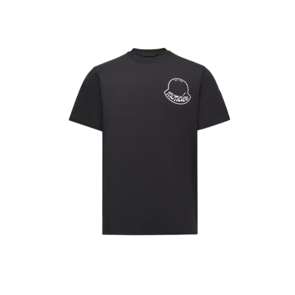 T-shirt col rond MONCLER coton noir gros logo écriture blanc