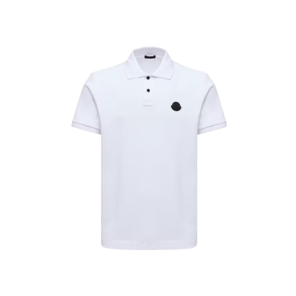 Polo manche courte MONCLER coton piqué blanc logo gomme noir écriture dos