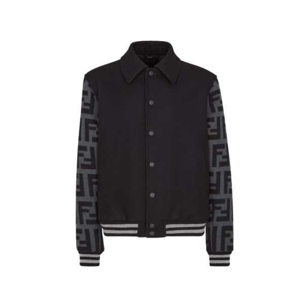 Blouson bomber FENDI pression noir Teddy laine manches FF gris anthracite