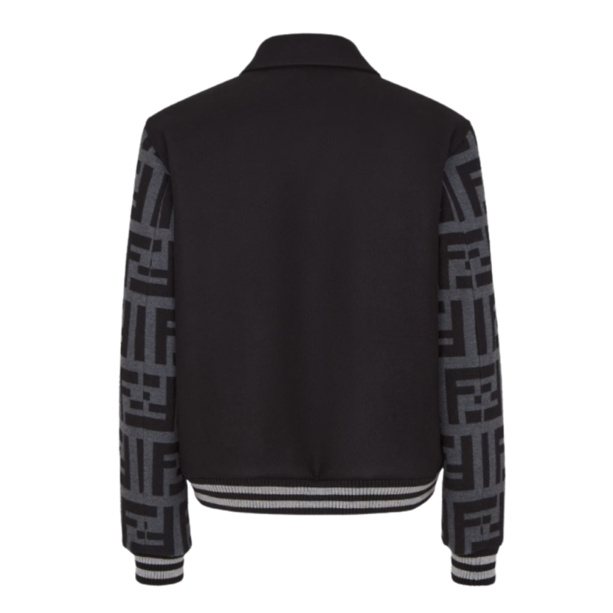 Blouson bomber FENDI pression noir Teddy laine manches FF gris anthracite