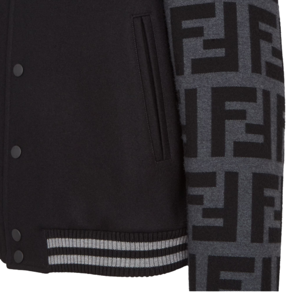 Blouson bomber FENDI pression noir Teddy laine manches FF gris anthracite