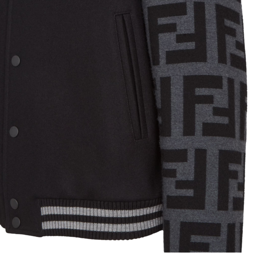 Blouson bomber FENDI pression noir Teddy laine manches FF gris anthracite