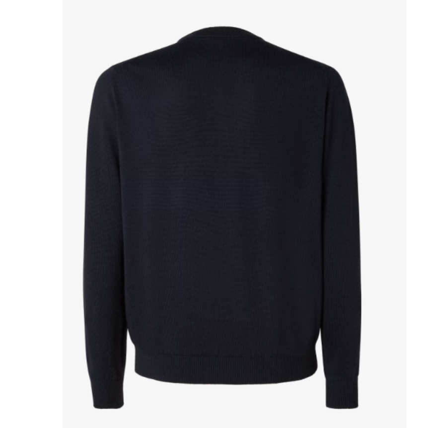Pull col rond classique FENDI laine bleu marine poche zippée FF relief