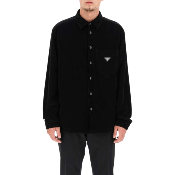 Chemise PRADA manche longue velours côtelé noir