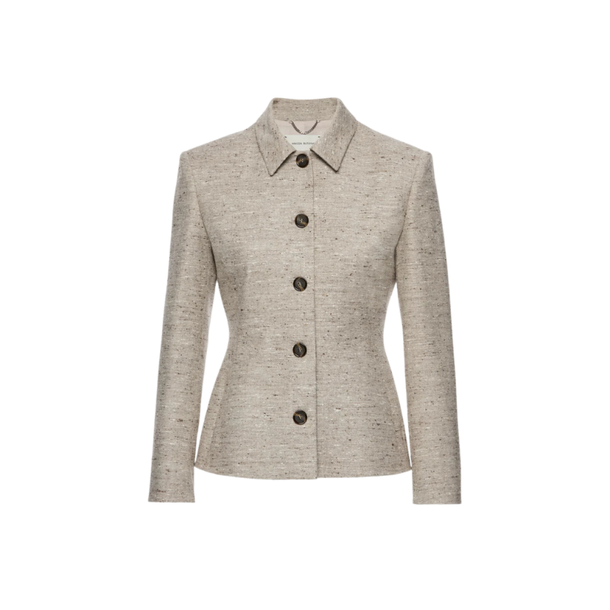 Blazer court boutonné MAGDA BUTRYM mélange soie cachemire beige moucheté
