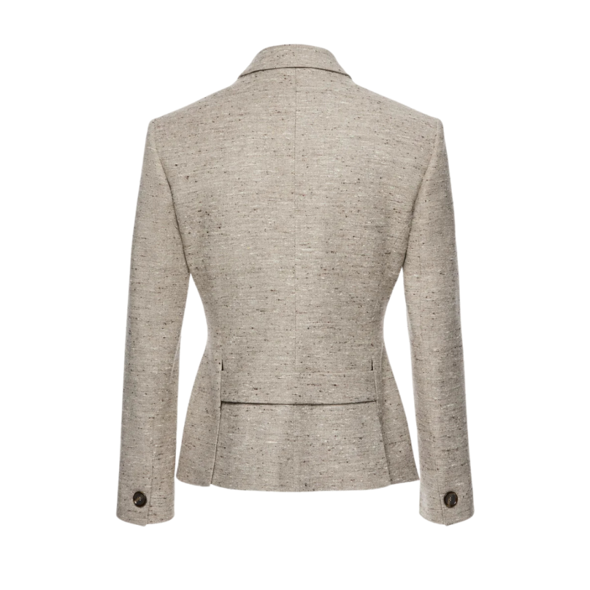 Blazer court boutonné MAGDA BUTRYM mélange soie cachemire beige moucheté