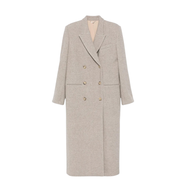 Manteau croisé MAGDA BUTRYM laine cachemire soie beige chiné marron