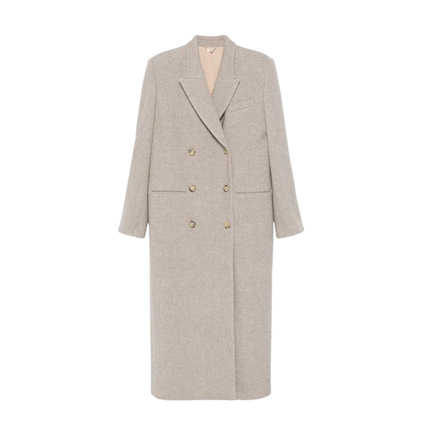 Manteau croisé MAGDA BUTRYM laine cachemire soie beige chiné marron