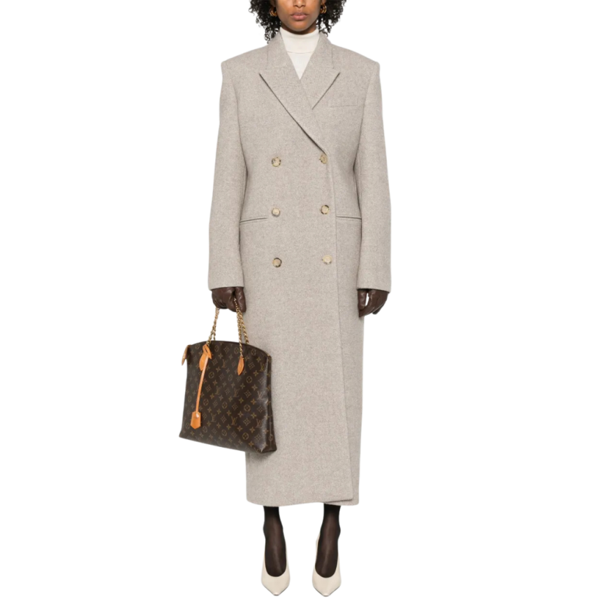 Manteau croisé MAGDA BUTRYM laine cachemire soie beige chiné marron