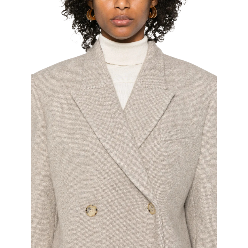 Manteau croisé MAGDA BUTRYM laine cachemire soie beige chiné marron