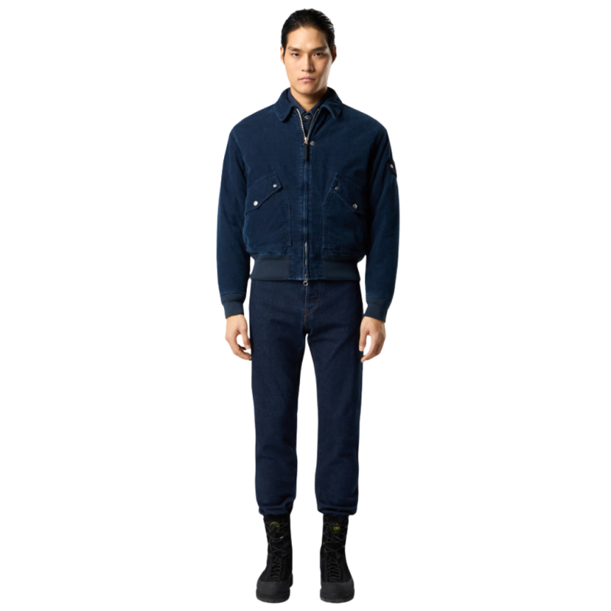 Blouson Bomber STONE ISLAND coton velours côtelé bleu indigo Denim Research