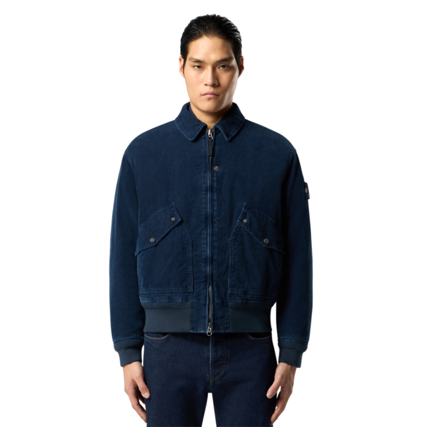 Blouson Bomber STONE ISLAND coton velours côtelé bleu indigo Denim Research