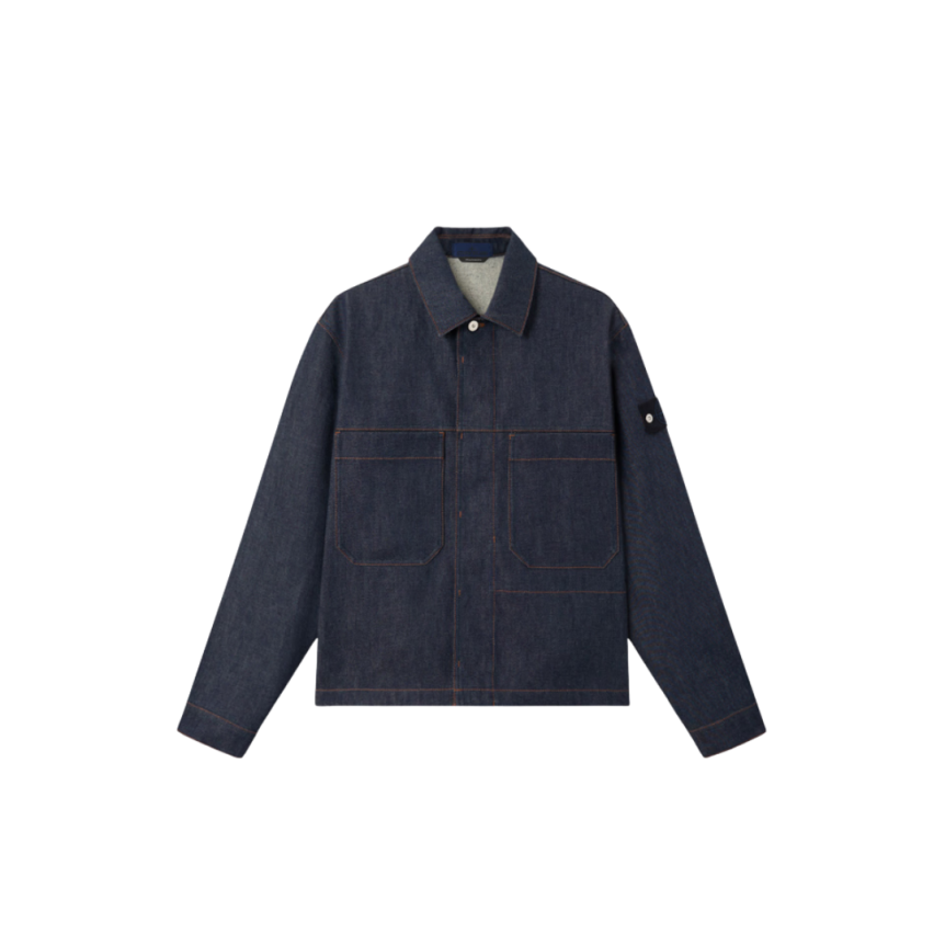 Blouson bouton STONE ISLAND Denim Research coton bio bleu brut poche pression