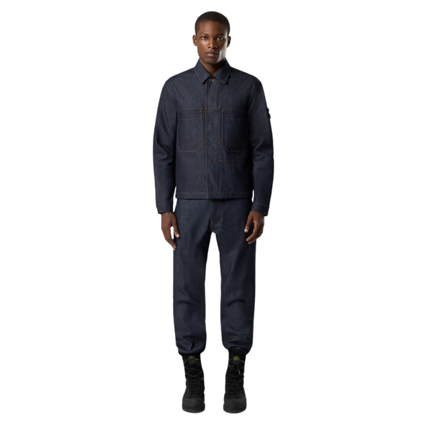 Blouson bouton STONE ISLAND Denim Research coton bio bleu brut poche pression