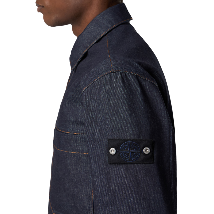 Blouson bouton STONE ISLAND Denim Research coton bio bleu brut poche pression