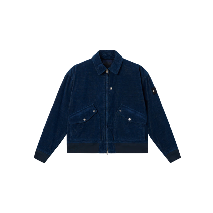 Blouson Bomber STONE ISLAND coton velours côtelé bleu indigo Denim Research