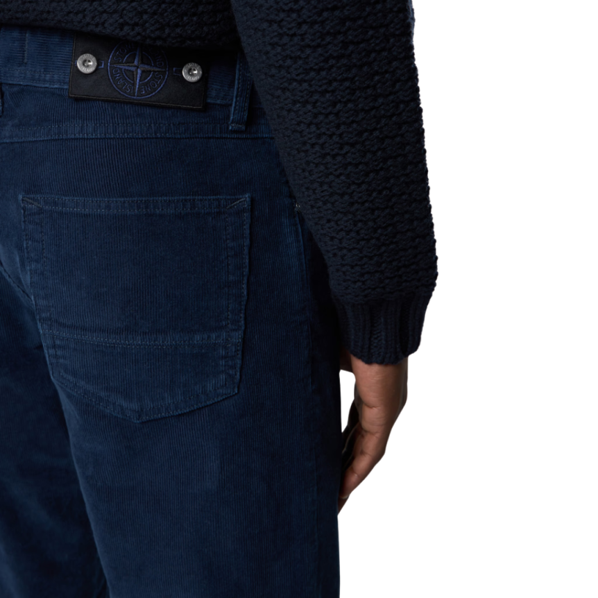 Jean cinq poches STONE ISLAND Denim Research coton mélangé velours bleu indigo
