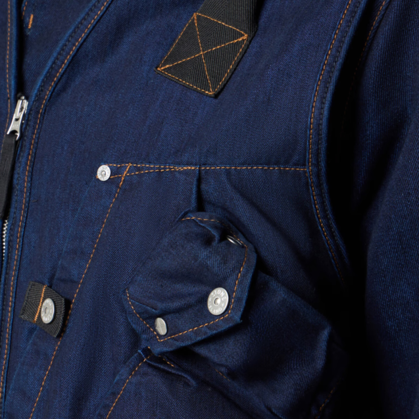 Gilet sans manches STONE ISLAND Denim Research coton bleu brut rincé multi poches