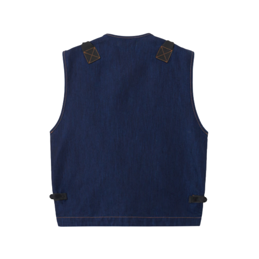 Gilet sans manches STONE ISLAND Denim Research coton bleu brut rincé multi poches