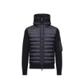Cardigan à capuche zippé matelassé bi matière laine nylon bleu marine
